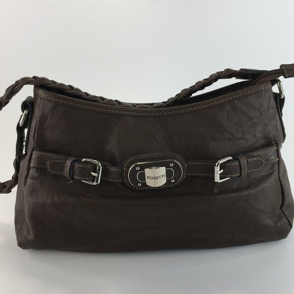 Rosseti Brown Bag with Braided Strap Buckle Accent Shoulder Bag - Picture 3 of 9